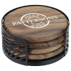 View Image 1 of 5 of Acacia Wood 4-Piece Coaster Set in Metal Stand - Round
