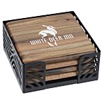 Acacia Wood 4-Piece Coaster Set in Metal Stand - Square