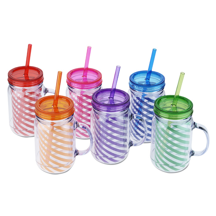 4imprint.ca: Mason Mug with Straw - 18 oz. - Stripes C127627-ST