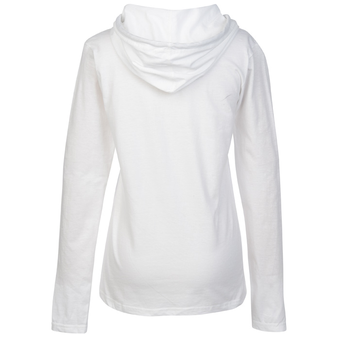 Anvil Ringspun Long-Sleeve Hooded T-Shirt - Heather Gray/Dark Gray Relaxed Fit - View #10