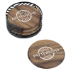 View Image 2 of 5 of Acacia Wood 4-Piece Coaster Set in Metal Stand - Round