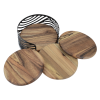 View Image 5 of 5 of Acacia Wood 4-Piece Coaster Set in Metal Stand - Round