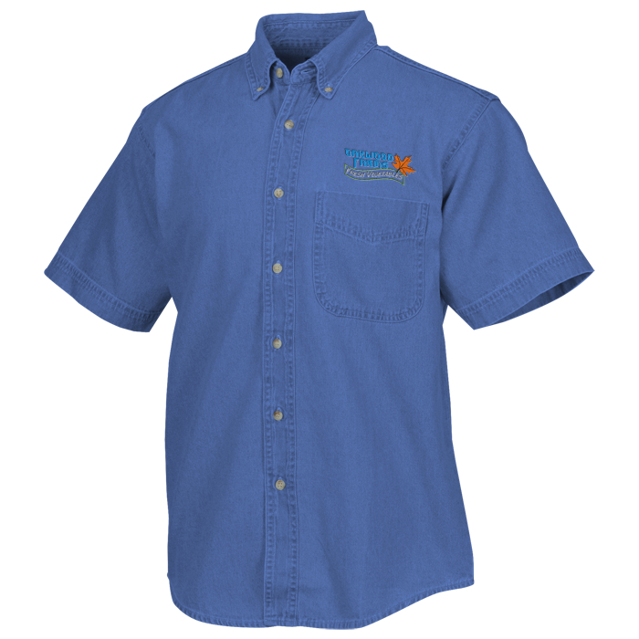 4imprint.ca: Cotton Short Sleeve Denim Shirt - Men's C111029-M-SS