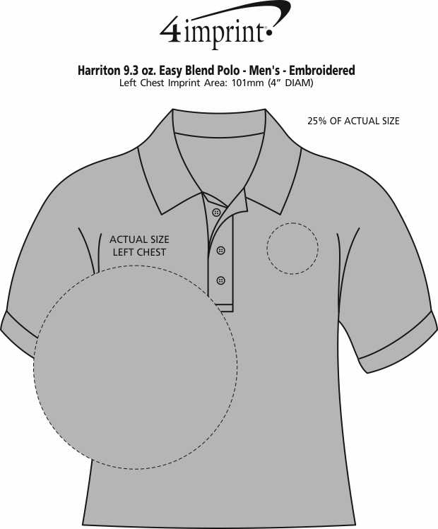 Imprint Area of Harriton 9.3 oz. Easy Blend Polo - Men's - Embroidered