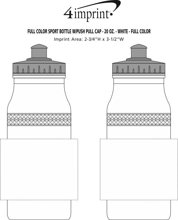 Imprint Area of Full Colour Sport Bottle with Push Pull Cap - 20 oz. - White