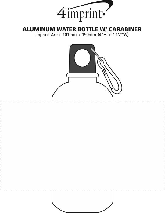 Imprint Area of Aluminum Water Bottle with Carabiner - 16 oz.