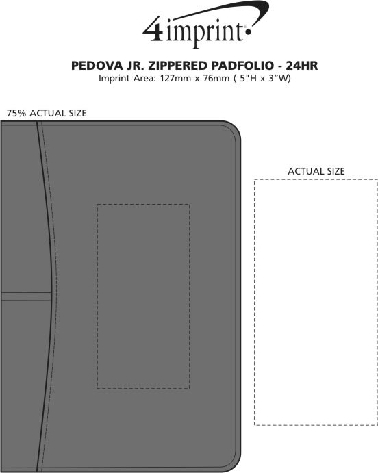 Imprint Area of Pedova Jr. Zippered Padfolio - 24 hr