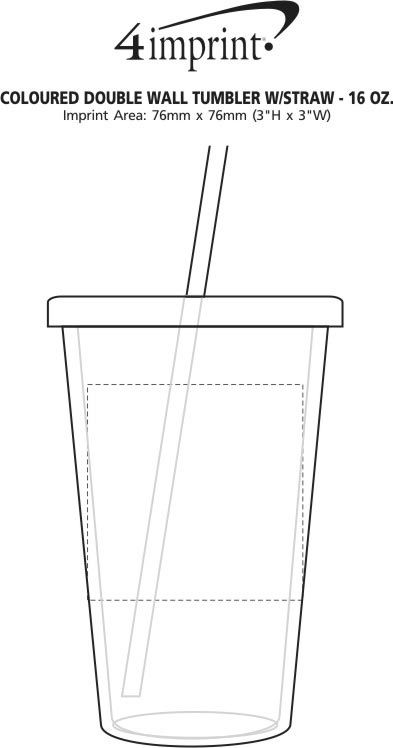 Imprint Area of Coloured Double Wall Tumbler with Straw - 16 oz.