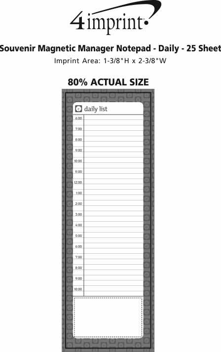 Imprint Area of Souvenir Magnetic Manager Notepad - Daily - 25 Sheet