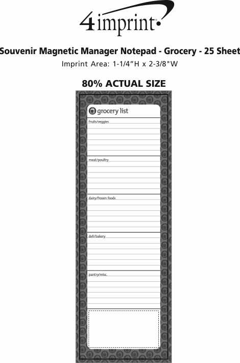 Imprint Area of Souvenir Magnetic Manager Notepad - Grocery - 25 Sheet
