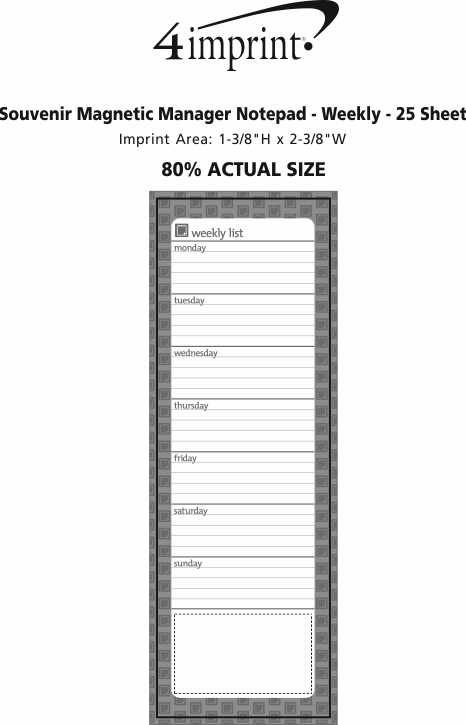 Imprint Area of Souvenir Magnetic Manager Notepad - Weekly - 25 Sheet