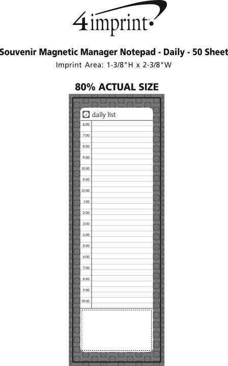 Imprint Area of Souvenir Magnetic Manager Notepad - Daily - 50 Sheet