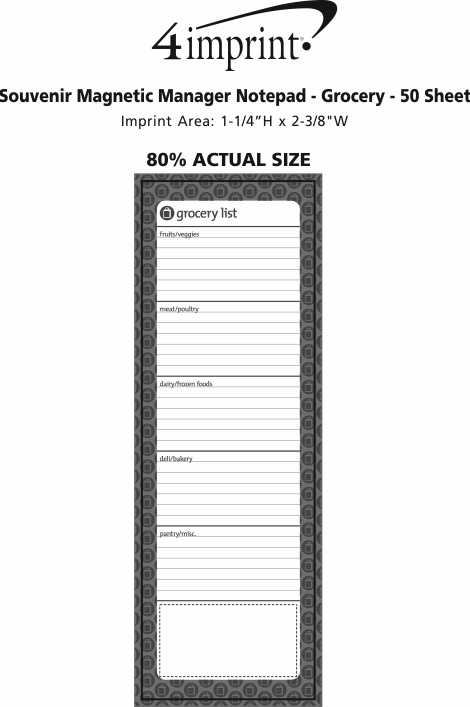 Imprint Area of Souvenir Magnetic Manager Notepad - Grocery - 50 Sheet
