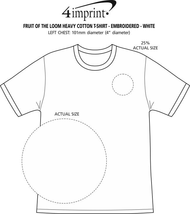 Imprint Area of Fruit of the Loom HD T-Shirt - Embroidered - White