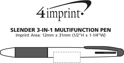 Imprint Area of Slender 3-in-1 Multifunction Pen