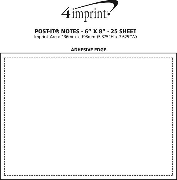 Imprint Area of Post-it® Notes - 6" x 8" - 25 Sheet
