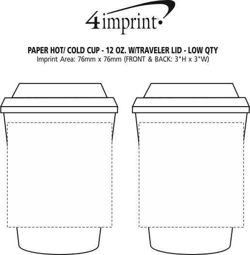 Imprint Area of Paper Hot/Cold Cup - 12 oz. with Traveler Lid