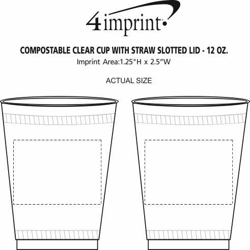 Imprint Area of Compostable Clear Cup with Straw Slotted Lid - 12 oz.