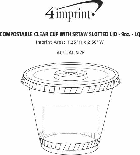 Imprint Area of Compostable Clear Cup with Straw Slotted Lid - 9 oz.