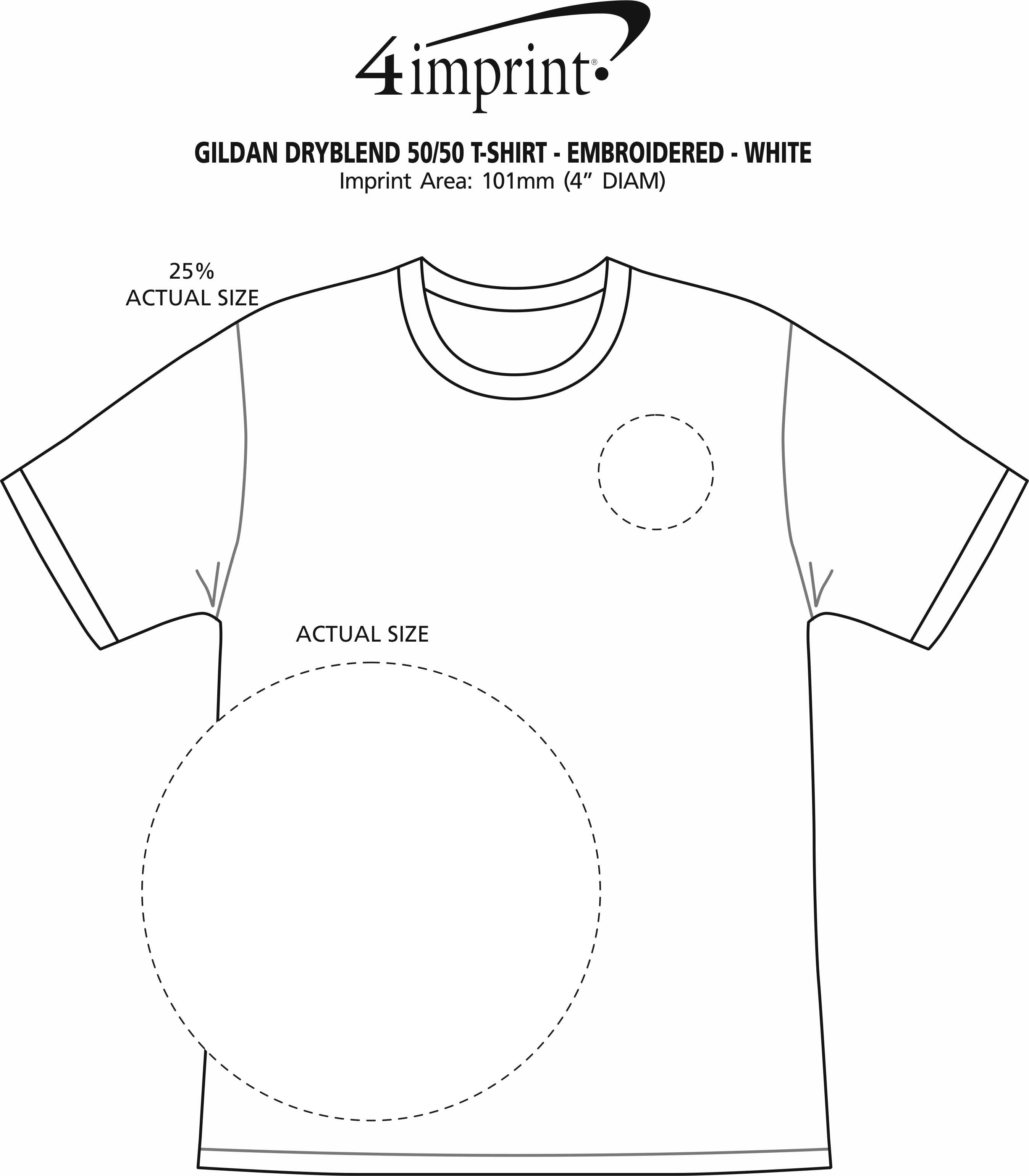 Imprint Area of Gildan DryBlend 50/50 T-Shirt - Embroidered - White