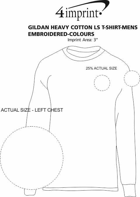 Imprint Area of Gildan Heavy Cotton LS T-Shirt - Men's - Embroidered - Colours