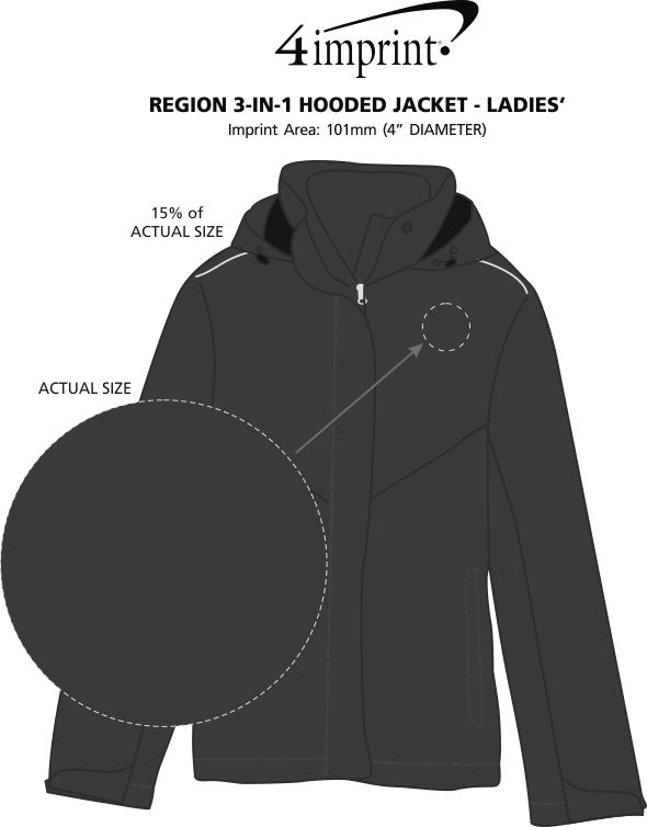 Imprint Area of 3-in-1 Hooded Jacket - Ladies'