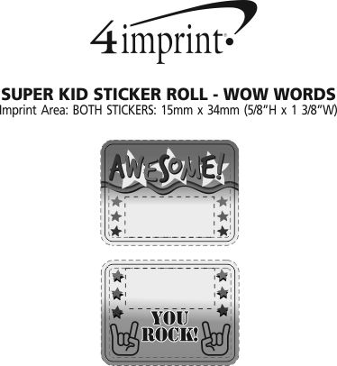 Imprint Area of Super Kid Sticker Roll - Wow Words