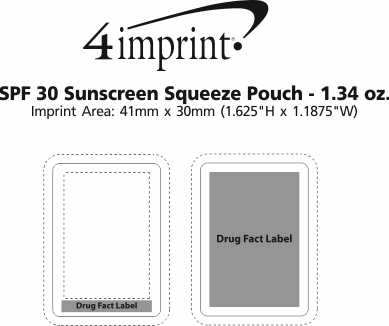 Imprint Area of SPF 30 Sunscreen Squeeze Pouch - 1.34 oz.