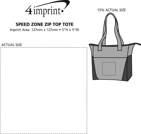 Imprint Area of Speed Zone Zip Top Tote - Closeout