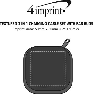 Imprint Area of Textured 3-in-1 Charging Cable Set with Ear Buds