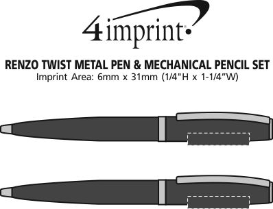 Imprint Area of Renzo Twist Metal Pen & Mechanical Pencil Set