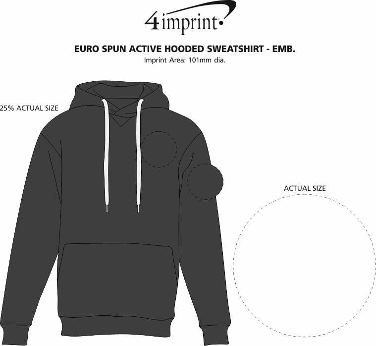 Imprint Area of Euro Spun Active Hooded Sweatshirt - Embroidered
