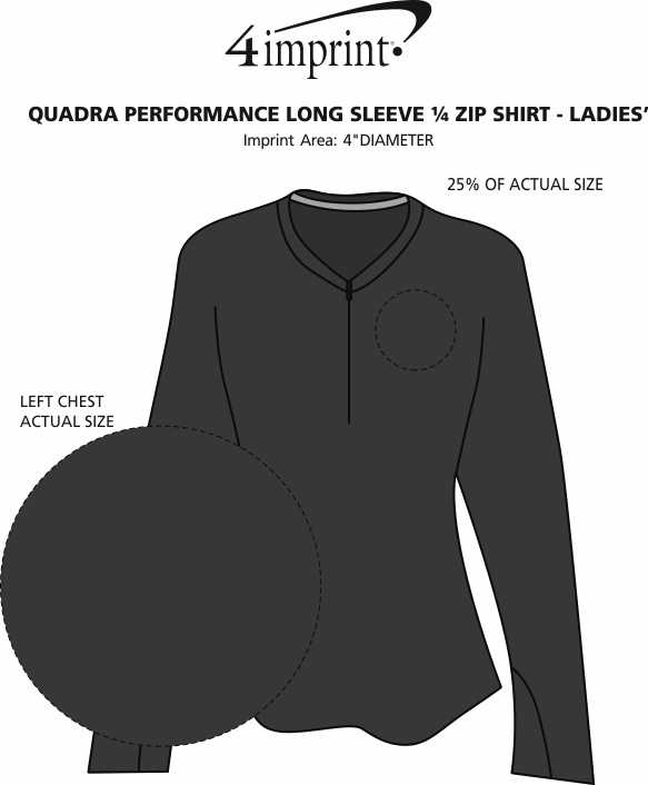 Imprint Area of Quadra Performance Long Sleeve 1/4-Zip Shirt - Ladies'