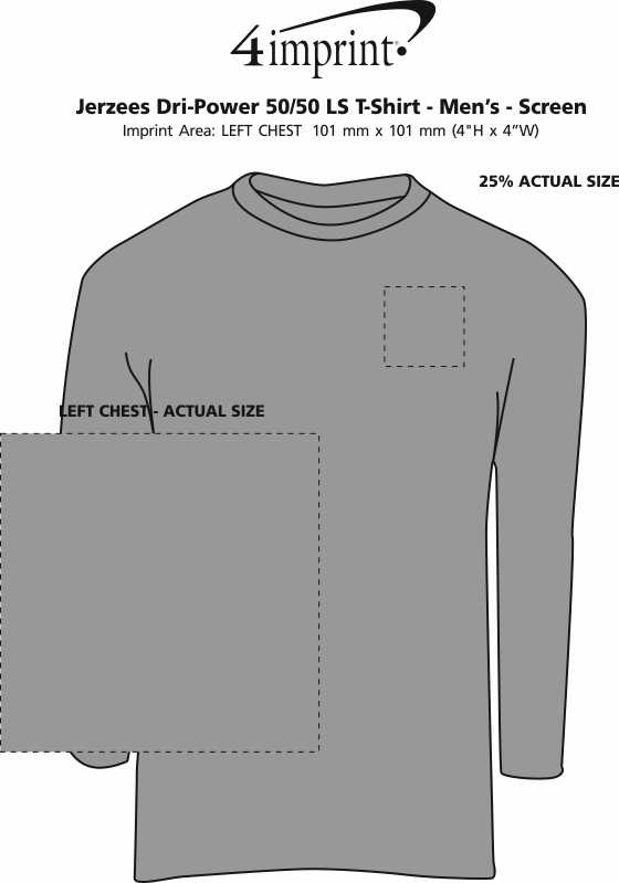 Imprint Area of Jerzees Dri-Power 50/50 LS T-Shirt - Men's - Colours - Screen