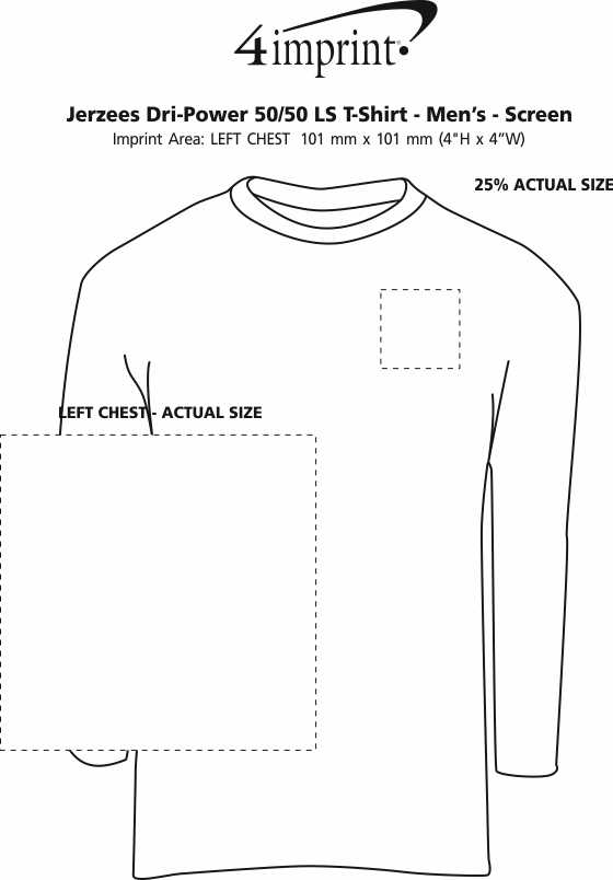 Imprint Area of Jerzees Dri-Power 50/50 LS T-Shirt - Men's - White - Screen
