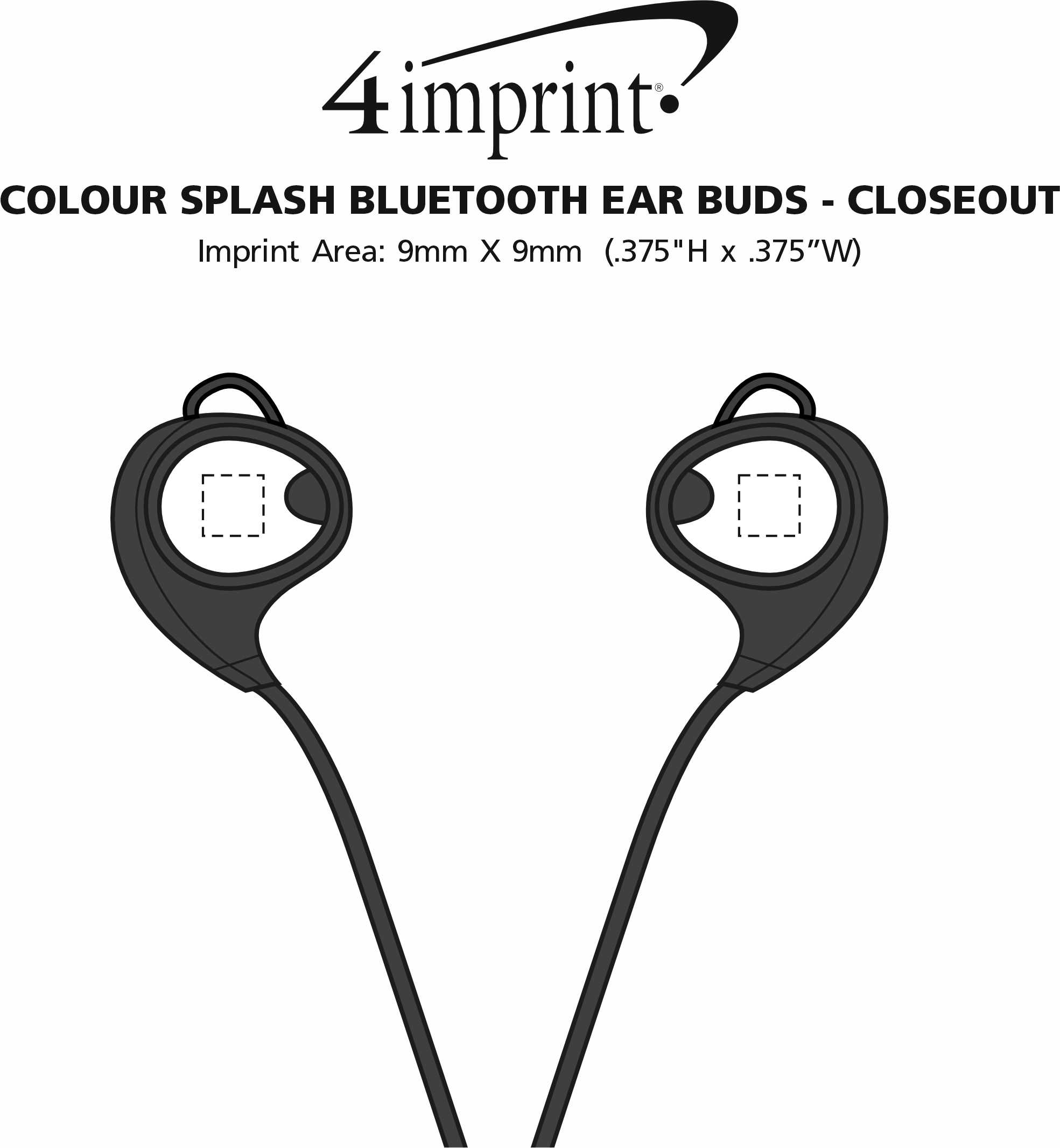 Imprint Area of Colour Splash Bluetooth Ear Buds - Closeout