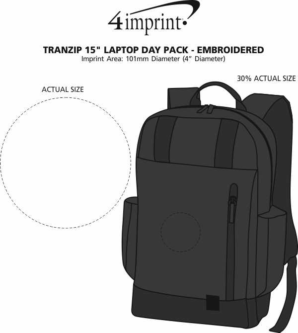 Imprint Area of Tranzip 15" Laptop Backpack - Embroidered
