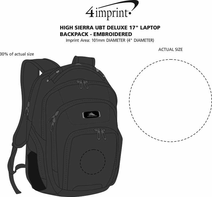 Imprint Area of High Sierra UBT Deluxe 17" Laptop Backpack - Embroidered