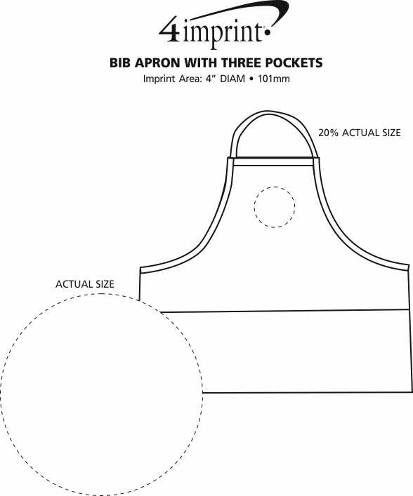 Imprint Area of Bib Apron with Three Pockets