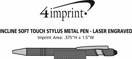 Imprint Area of Incline Soft Touch Stylus Metal Pen - Laser Engraved