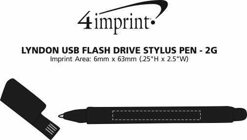 Imprint Area of Lyndon USB Flash Drive Stylus Pen - 2GB