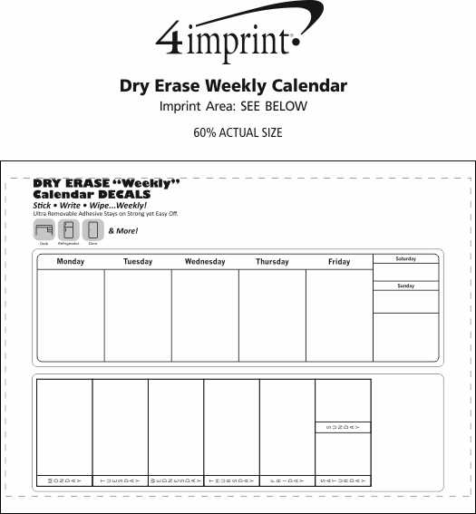 Imprint Area of Dry Erase Weekly Calendar