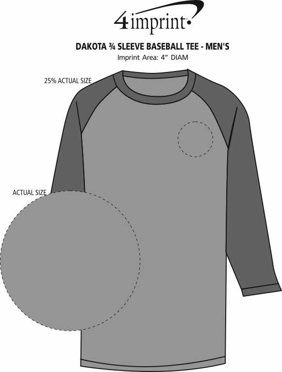 Imprint Area of Dakota 3/4 Sleeve Baseball Tee - Men's