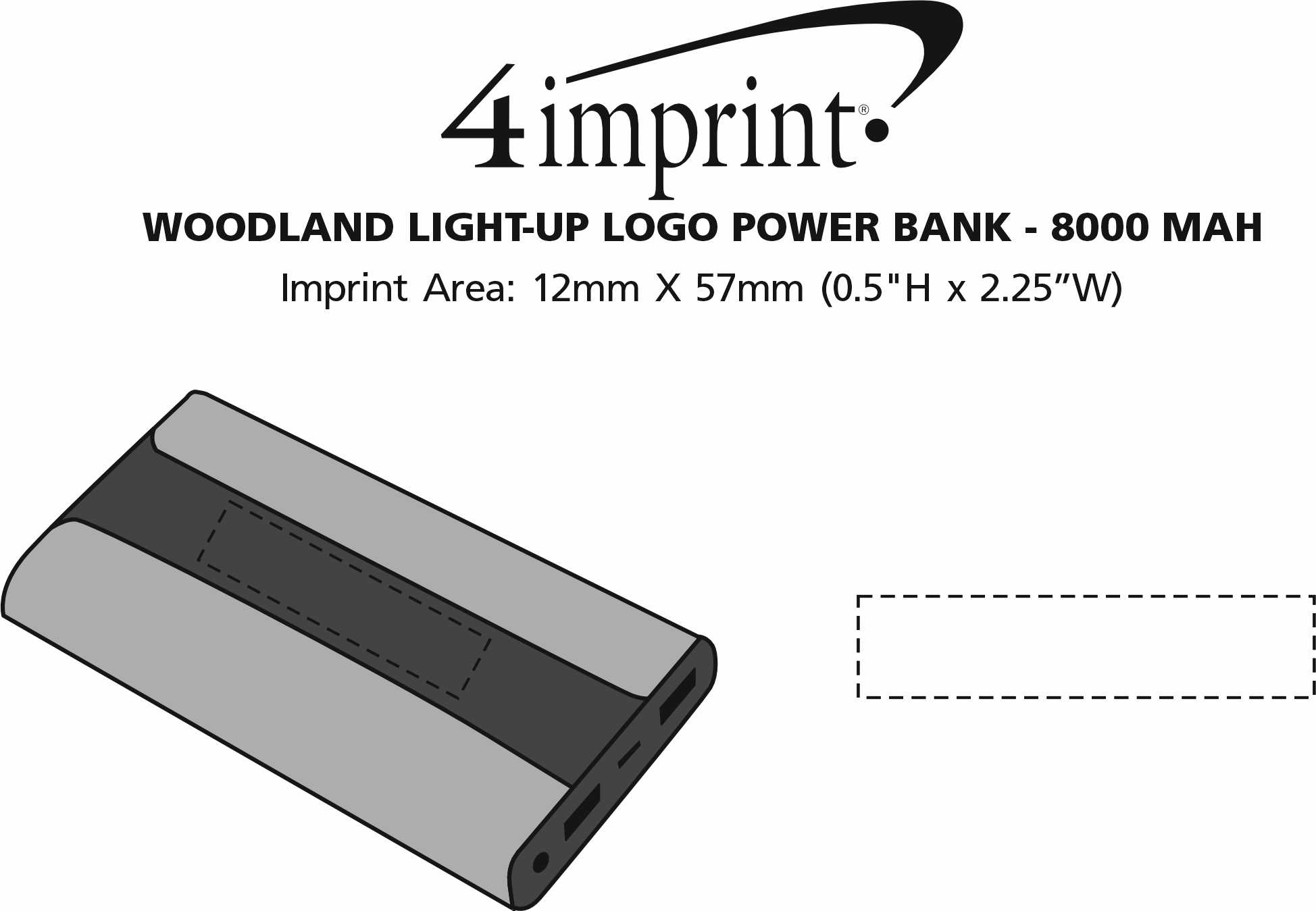 Imprint Area of Woodland Light-Up Logo Power Bank - 8000 mAh