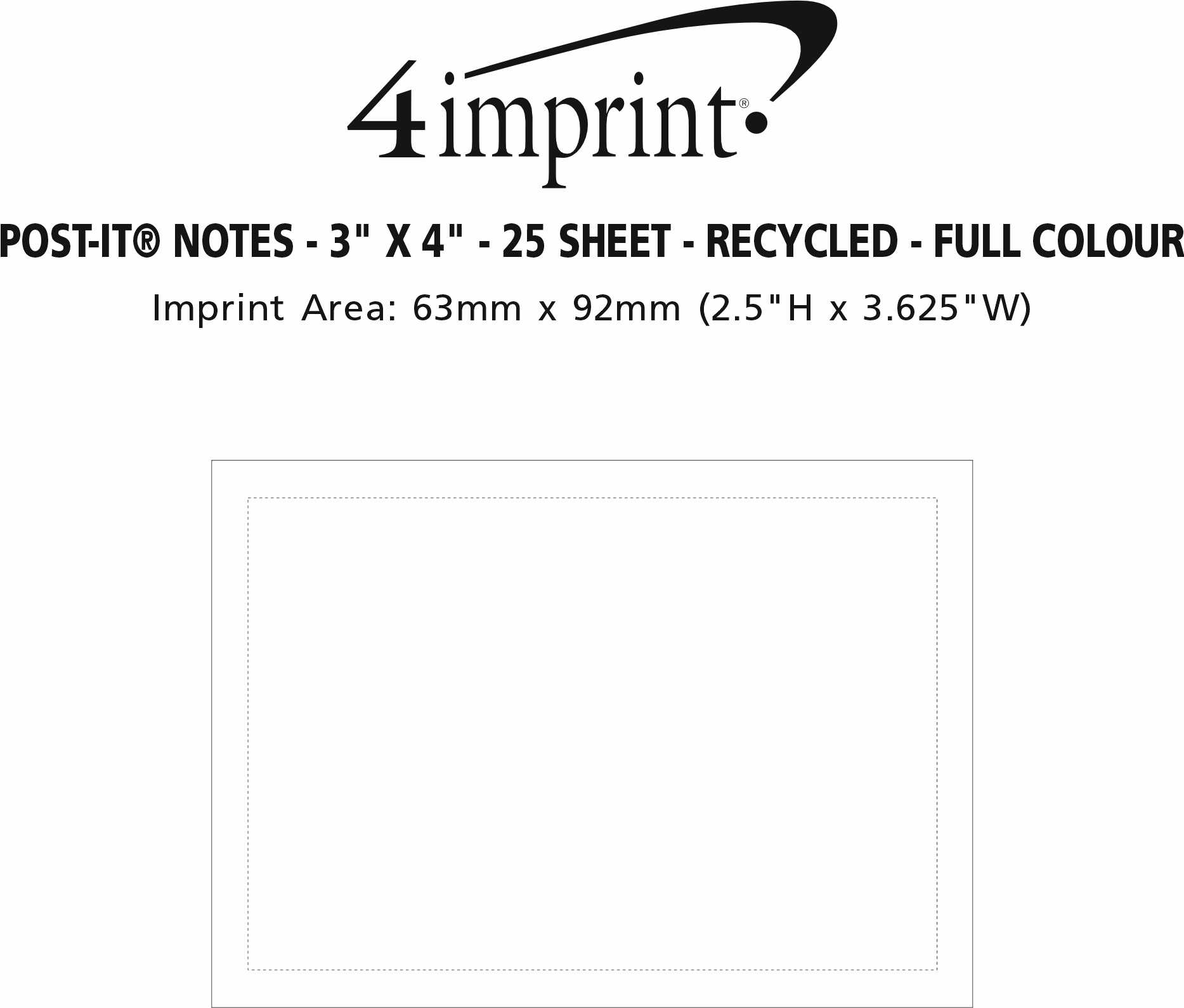 Imprint Area of Post-it® Notes - 3" x 4" - 25 Sheet - Recycled - Full Colour