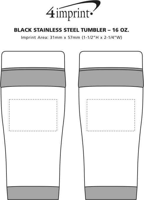 Imprint Area of Black Stainless Steel Tumbler - 16 oz.