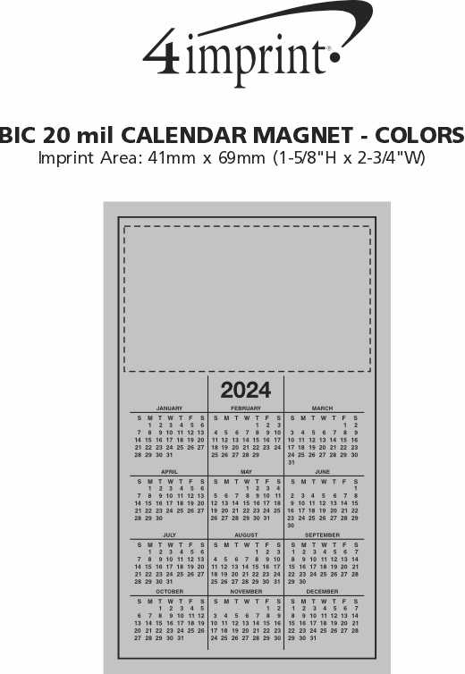 Imprint Area of Calendar Magnet - Medium - Colours
