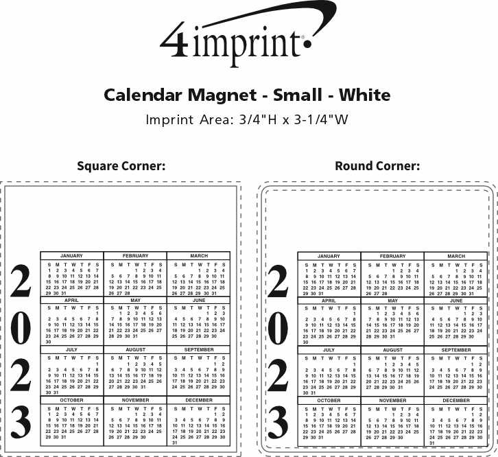 Imprint Area of Calendar Magnet - Small - White