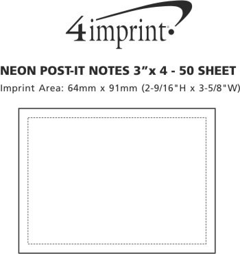 Imprint Area of Neon Post-it® Notes 3" x 4" - 50 Sheet
