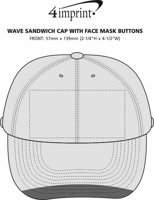 Imprint Area of Wave Sandwich Cap with Face Mask Buttons